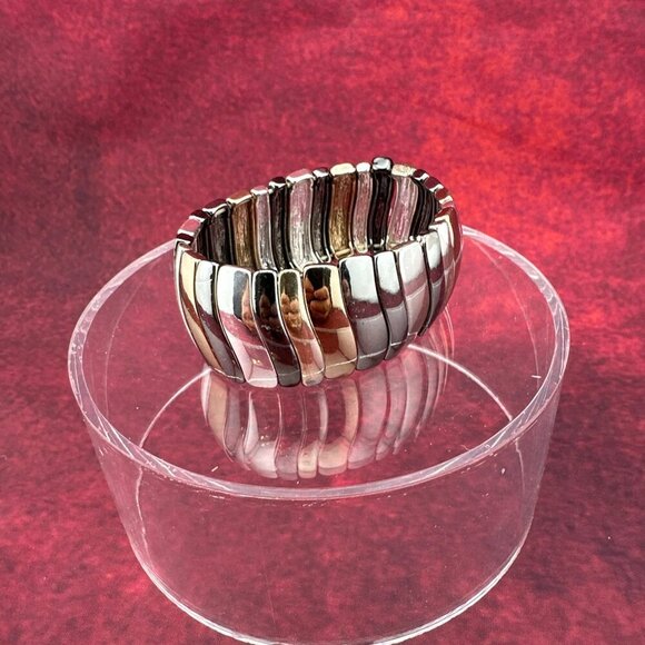 NINE WEST BRACELET CHUNKY GEOMETRIC METAL SILVER COPPER BLACK - Picture 3 of 7